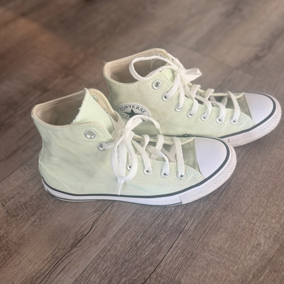 Women’s High-Top Sneakers - Light Green, Green Converse, Green Chucks - Picture 3 of 13